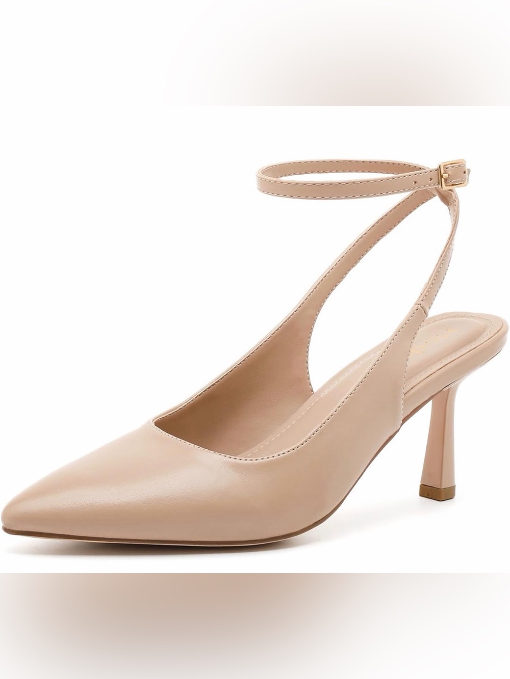 Pointed-Toe Ankle-Strap Pump in Beige